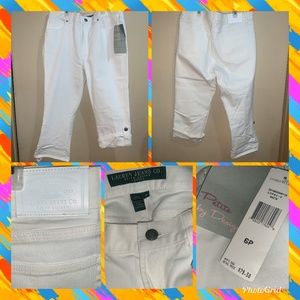 LAUREN JEANS CO. SZ 6 PETITES WHITE CAPRI PANT NEW